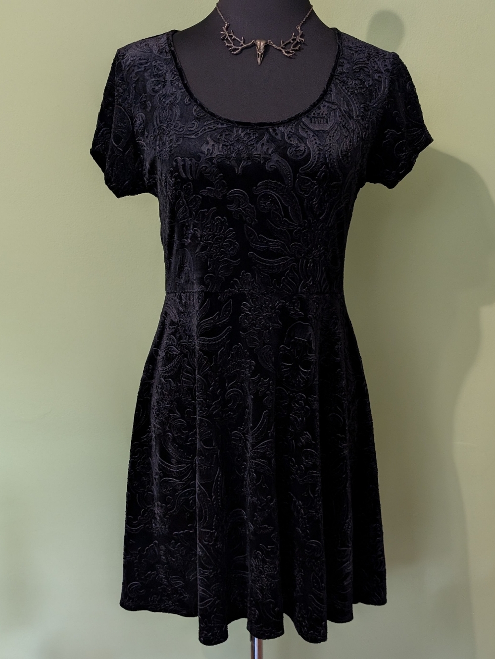 Midnight Hour Short Sleeve Velvet Burnout Skater Dress